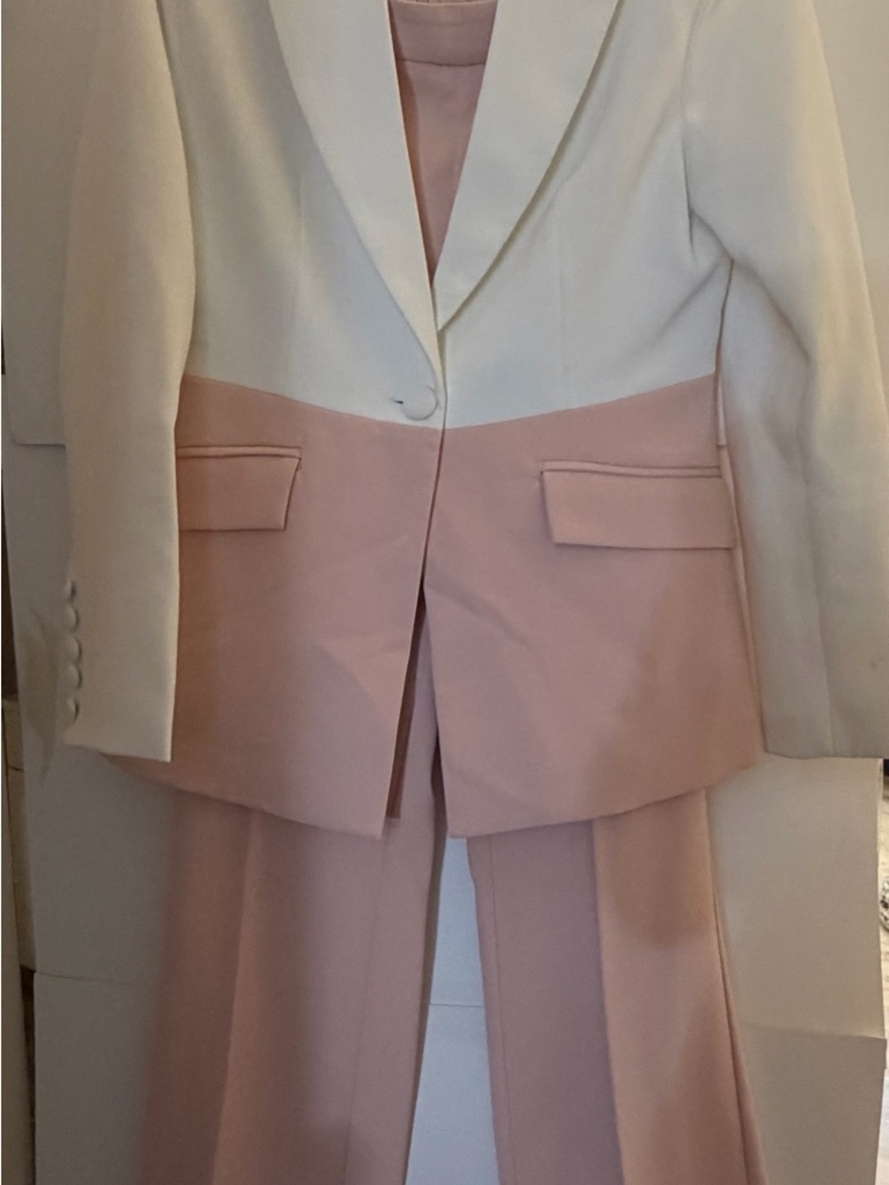 Women’s Two-Tone Blazer Jacket in Cream and Light Pink